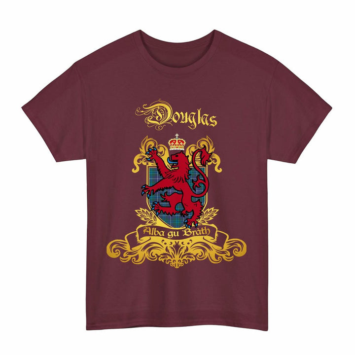 Scottish Douglas Clan Tartan Lion Rampant of Scotland T-Shirt Tartan Plaid Maroon Color