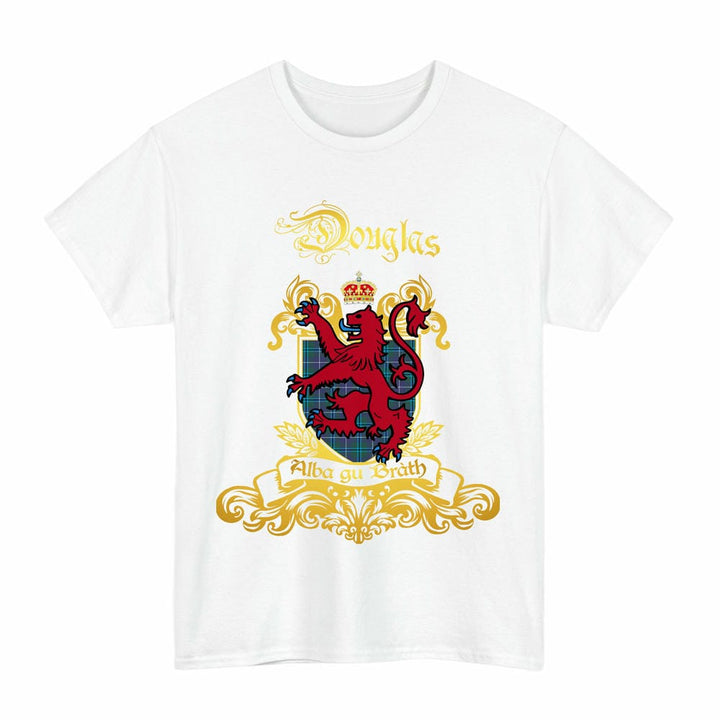 Scottish Douglas Clan Tartan Lion Rampant of Scotland T-Shirt Tartan Plaid White Color