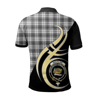 Scottish Douglas Grey Modern Clan Crest Tartan Polo Shirt Believe in Me Back Side Tartan Plaid