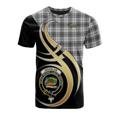 Scottish Douglas Grey Modern Clan Crest Tartan T-Shirt Believe in Me Front Side Tartan Plaid