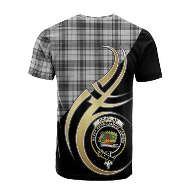 Scottish Douglas Grey Modern Clan Crest Tartan T-Shirt Believe in Me Back Side Tartan Plaid