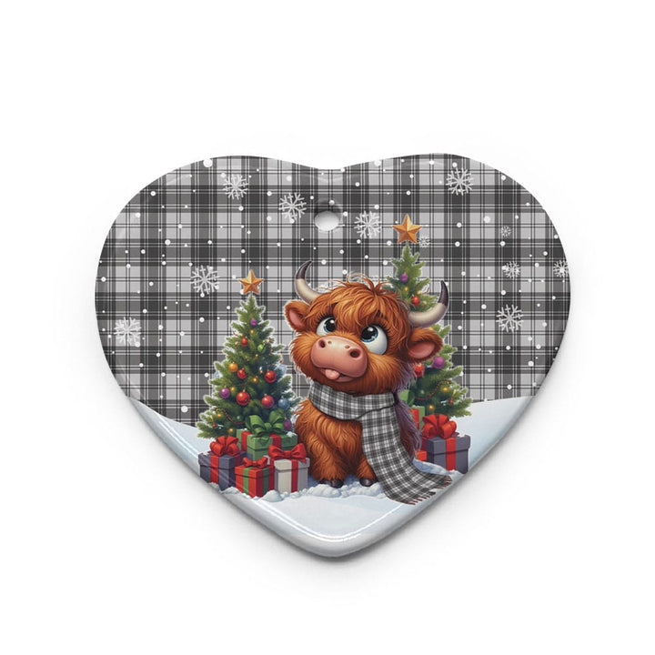 Scottish Douglas Grey Modern Clan Tartan Ceramic Ornament Cute Highland Cow Christmas Heart Style Tartan Plaid