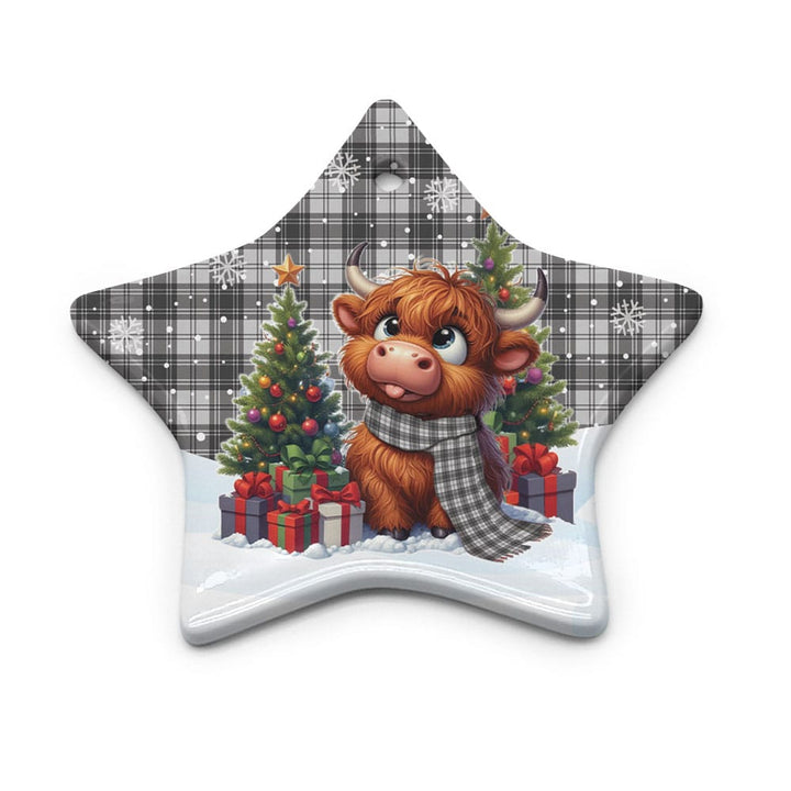 Scottish Douglas Grey Modern Clan Tartan Ceramic Ornament Cute Highland Cow Christmas Star Style Tartan Plaid