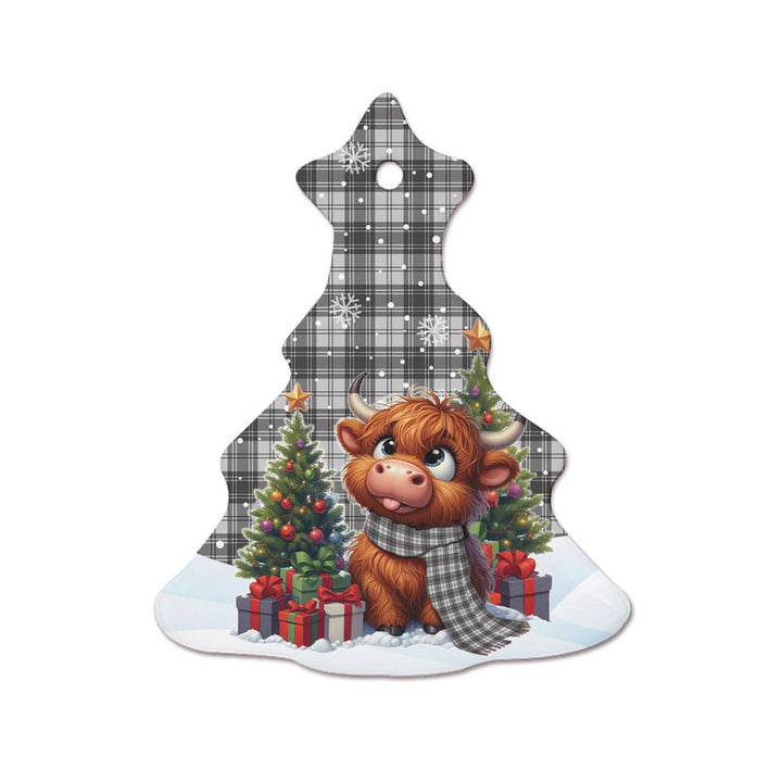 Scottish Douglas Grey Modern Clan Tartan Ceramic Ornament Cute Highland Cow Christmas Tree Style Tartan Plaid