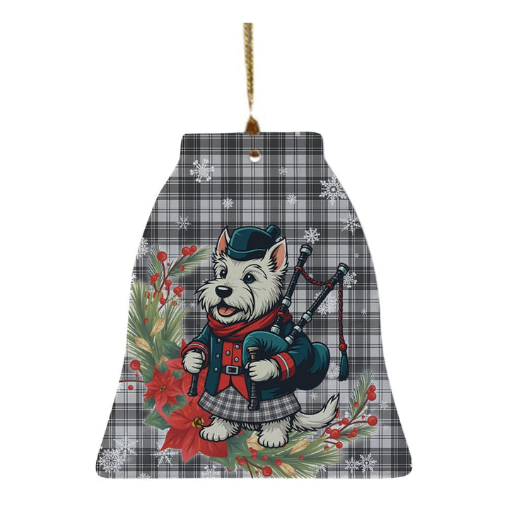 Scottish Douglas Grey Modern Clan Tartan Ceramic Ornament Cute Scottish Terrier Dog Bell Style Tartan Plaid