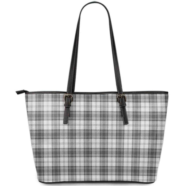 Scottish Douglas Grey Modern Clan Tartan Leather Tote Tartan Plaid