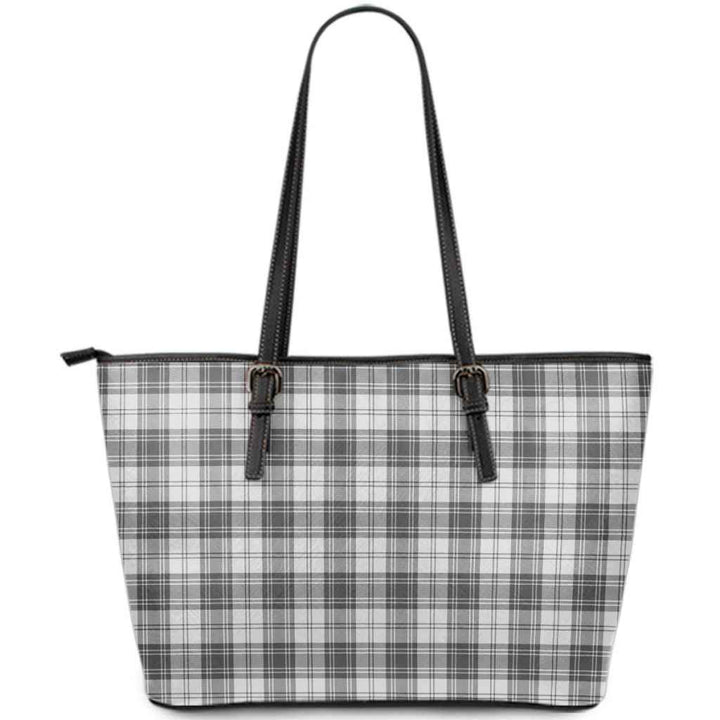 Scottish Douglas Grey Modern Clan Tartan Leather Tote Tartan Plaid