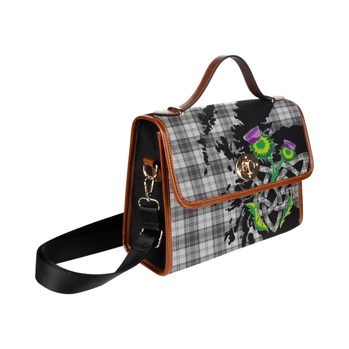 Scottish Douglas Grey Modern Clan Tartan Waterproof Canvas Bag With Thistle Tartan Plaid 3