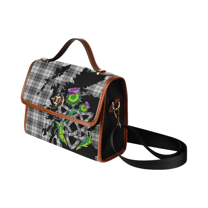 Scottish Douglas Grey Modern Clan Tartan Waterproof Canvas Bag With Thistle Tartan Plaid 4