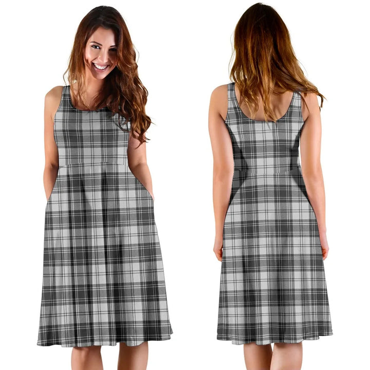 Scottish Douglas Grey Modern Clan Tartan Women Midi Dress