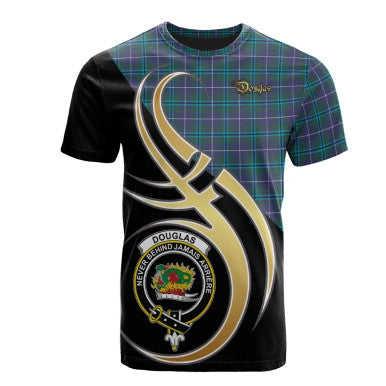 Scottish Douglas Modern Clan Crest Tartan T-Shirt Believe in Me Front Side Tartan Plaid
