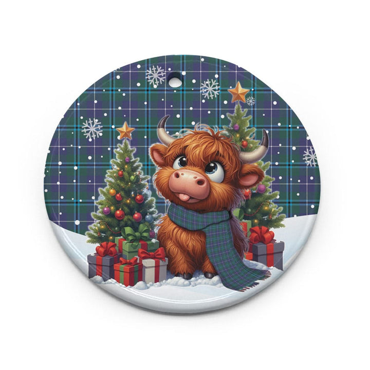 Scottish Douglas Modern Clan Tartan Ceramic Ornament Cute Highland Cow Christmas Circle Style Tartan Plaid