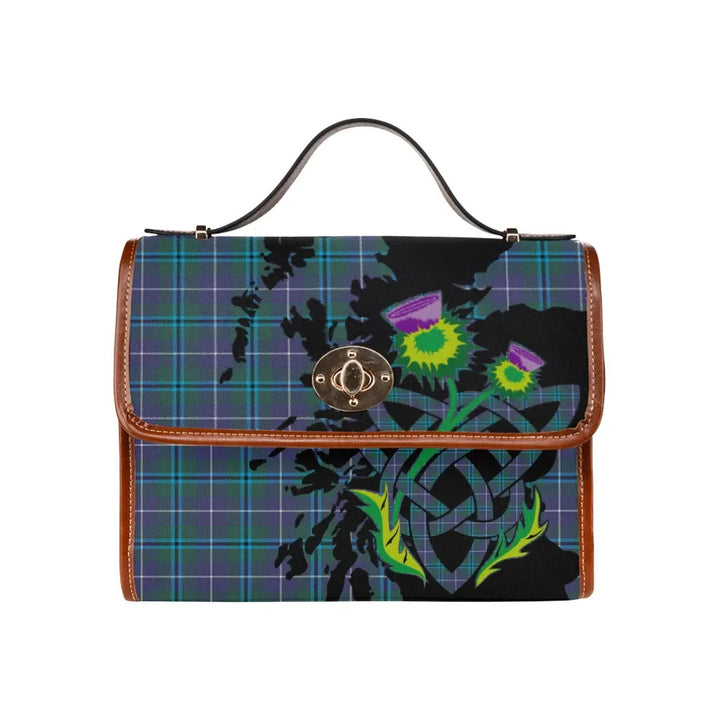 Scottish Douglas Modern Clan Tartan Waterproof Canvas Bag With Thistle Tartan Plaid 1