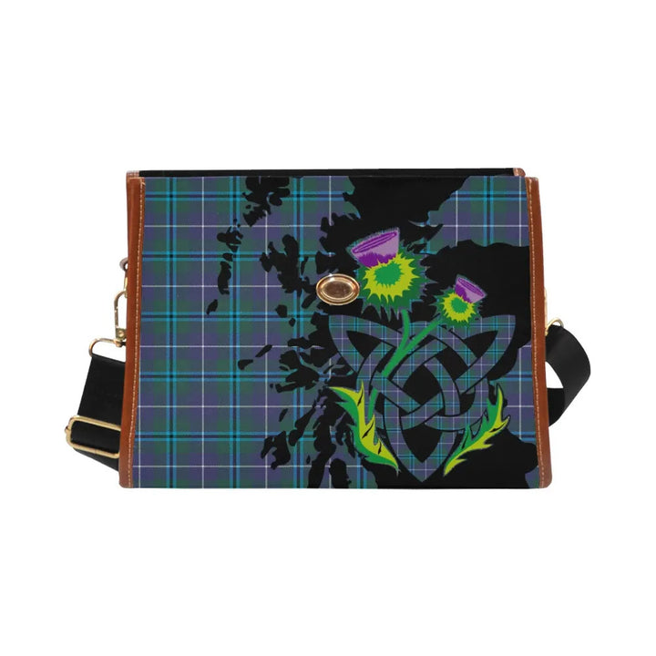 Scottish Douglas Modern Clan Tartan Waterproof Canvas Bag With Thistle Tartan Plaid 2