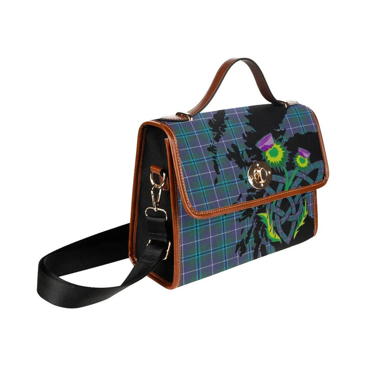 Scottish Douglas Modern Clan Tartan Waterproof Canvas Bag With Thistle Tartan Plaid 3
