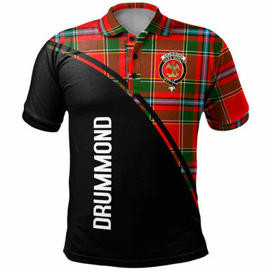 Scottish Drummond Clan Crest Tartan Curve Polo Shirt Front Side Tartan Plaid