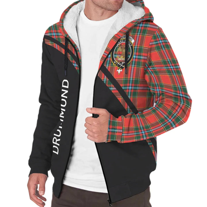 Scottish Drummond Clan Crest Tartan Curve Sherpa Hoodie