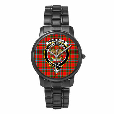 Scottish Drummond Clan Crest Tartan Folding Clasp Steel Quartz Watches Tartan Plaid Black 1