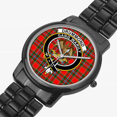 Scottish Drummond Clan Crest Tartan Folding Clasp Steel Quartz Watches Tartan Plaid Black 2
