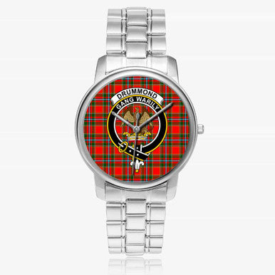 Scottish Drummond Clan Crest Tartan Folding Clasp Steel Quartz Watches Tartan Plaid Silver 1