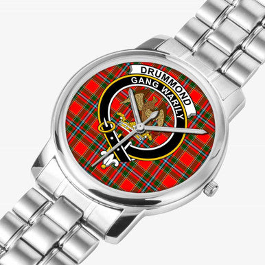 Scottish Drummond Clan Crest Tartan Folding Clasp Steel Quartz Watches Tartan Plaid Silver 2