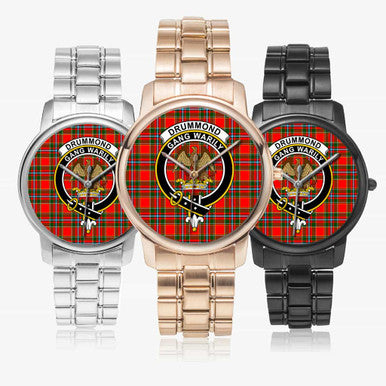Scottish Drummond Clan Crest Tartan Folding Clasp Steel Quartz Watches Tartan Plaid All
