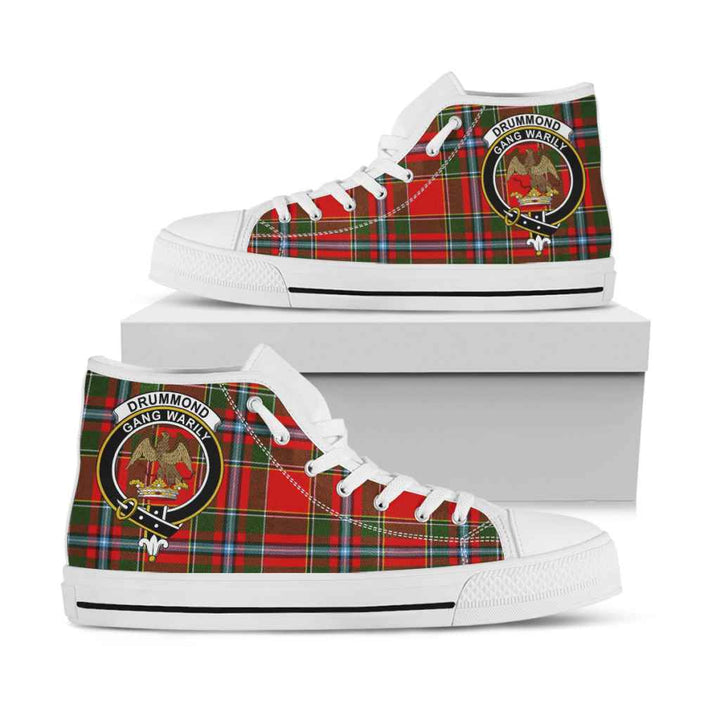 Scottish Drummond Clan Crest Tartan High Top Shoes White Sole Tartan Plaid