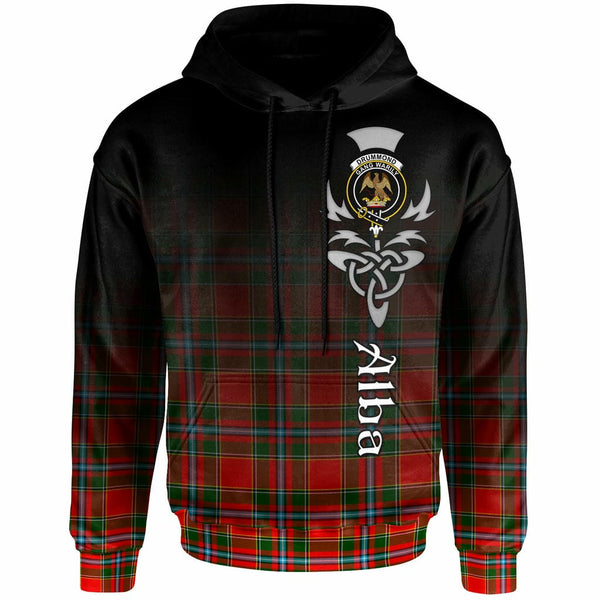 Scottish Drummond Clan Crest Tartan Hoodie - Alba Gu Brath Family Crest Celtic Inspired Front Side Tartan Plaid