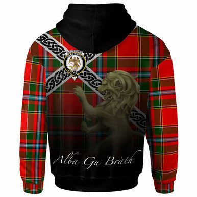 Scottish Drummond Clan Crest Tartan Hoodie - Scotland Lion Back Side Tartan Plaid