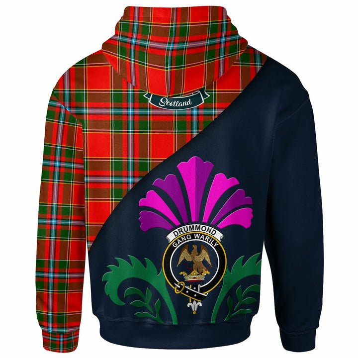 Scottish Drummond Clan Crest Tartan Hoodie - Scotland Thistle Style Back Side Tartan Plaid
