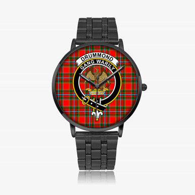 Scottish Drummond Clan Crest Tartan Instafamous Steel Quartz Watches Tartan Plaid Black 1