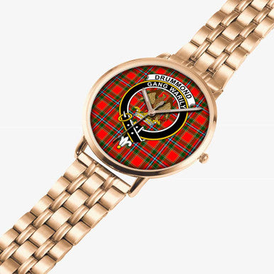 Scottish Drummond Clan Crest Tartan Instafamous Steel Quartz Watches Tartan Plaid Rose Gold 2