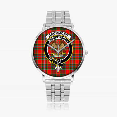 Scottish Drummond Clan Crest Tartan Instafamous Steel Quartz Watches Tartan Plaid Silver 1