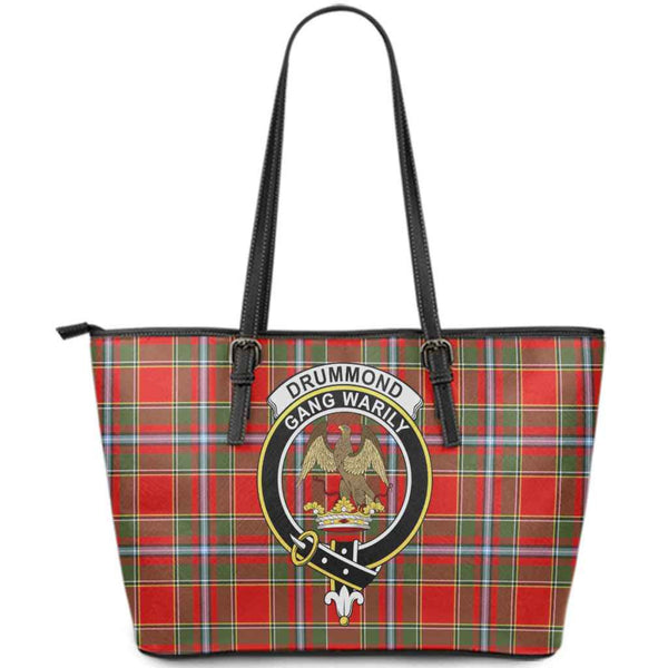 Scottish Drummond Clan Crest Tartan Leather Tote Tartan Plaid
