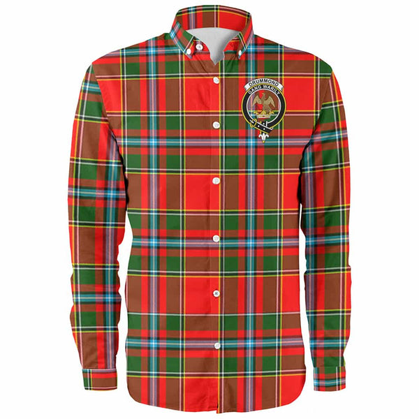 Scottish Drummond Clan Crest Tartan Long Sleeve Shirt Front Side Tartan Plaid