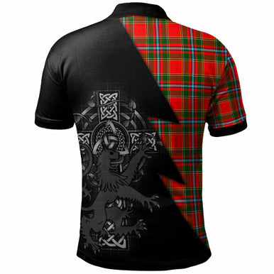 Scottish Drummond Clan Crest Tartan Polo Shirt - Lion Rampant Celtic Cross Flash Style Back Side Tartan Plaid