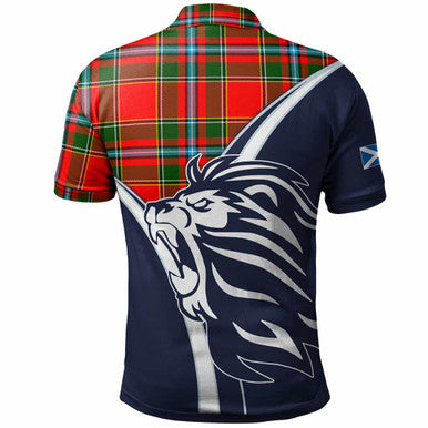 Scottish Drummond Clan Crest Tartan Polo Shirt - Scottish Flag With Lion Back Side Tartan Plaid
