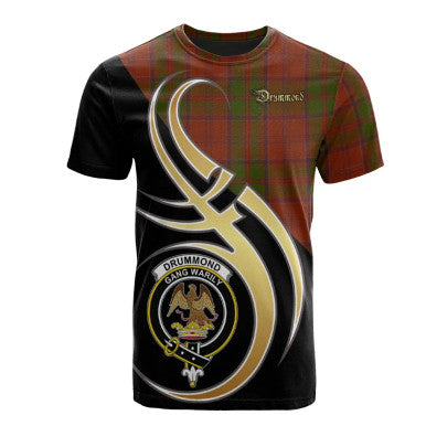 Scottish Drummond Clan Crest Tartan T-Shirt Believe in Me Front Side Tartan Plaid
