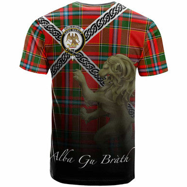 Scottish Drummond Clan Crest Tartan T-Shirt - Celtic With Scotland Lion Back Side Tartan Plaid