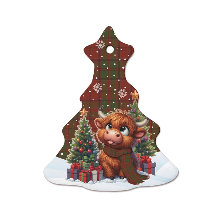 Scottish Drummond Clan Tartan Ceramic Ornament Cute Highland Cow Christmas Tree Style Tartan Plaid