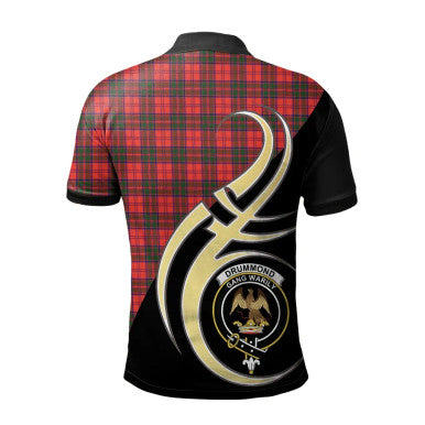 Scottish Drummond Modern Clan Crest Tartan Polo Shirt Believe in Me Back Side Tartan Plaid
