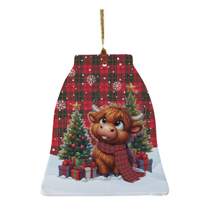 Scottish Drummond Modern Clan Tartan Ceramic Ornament Cute Highland Cow Christmas Bell Style Tartan Plaid