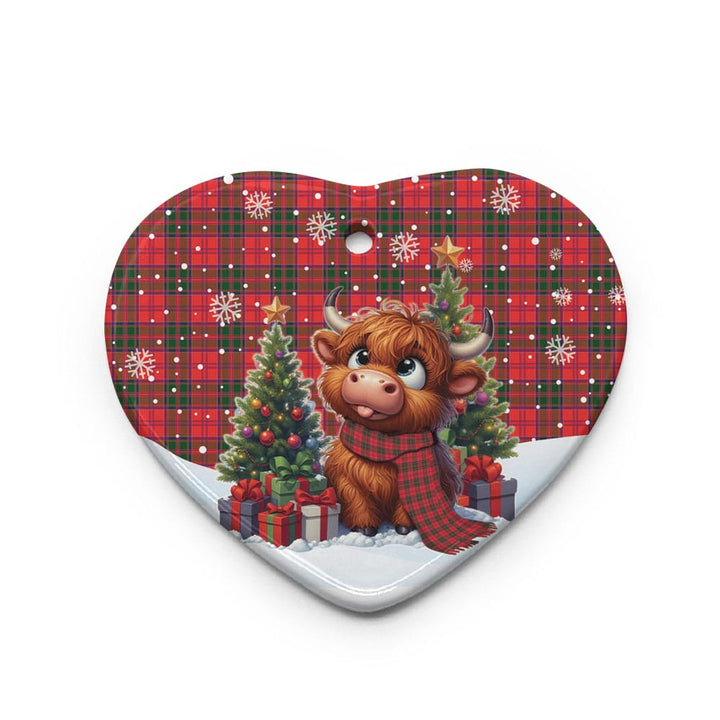Scottish Drummond Modern Clan Tartan Ceramic Ornament Cute Highland Cow Christmas Heart Style Tartan Plaid