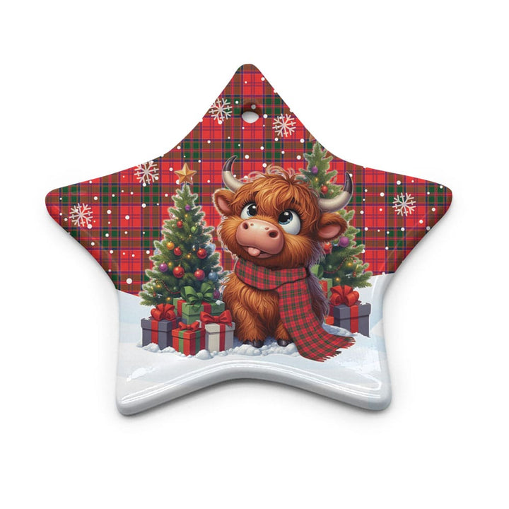 Scottish Drummond Modern Clan Tartan Ceramic Ornament Cute Highland Cow Christmas Star Style Tartan Plaid