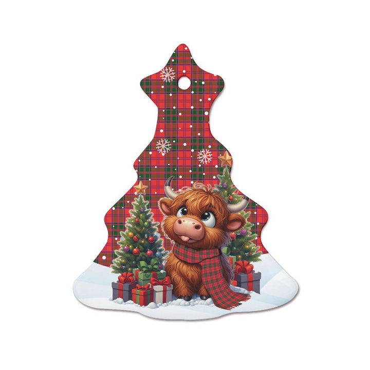 Scottish Drummond Modern Clan Tartan Ceramic Ornament Cute Highland Cow Christmas Tree Style Tartan Plaid