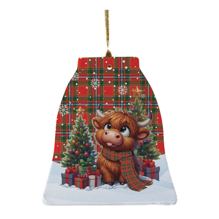 Scottish Drummond of Perth Clan Tartan Ceramic Ornament Cute Highland Cow Christmas Bell Style Tartan Plaid