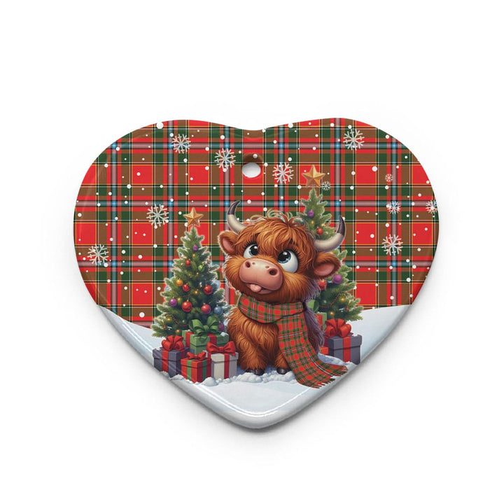 Scottish Drummond of Perth Clan Tartan Ceramic Ornament Cute Highland Cow Christmas Heart Style Tartan Plaid
