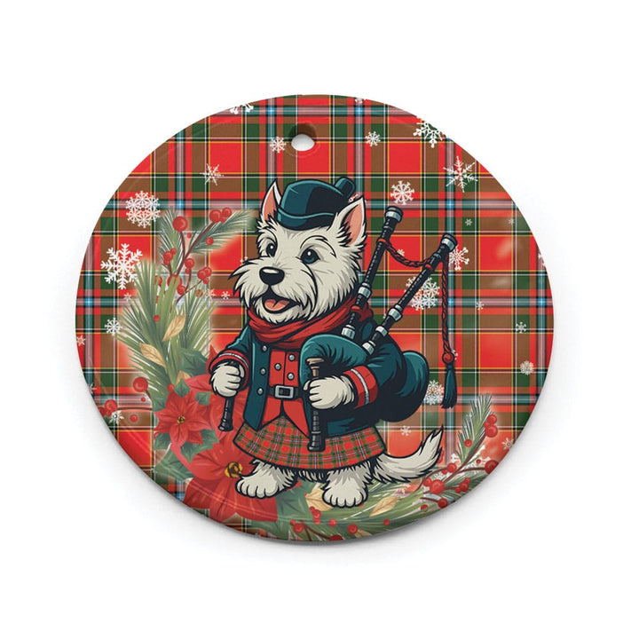 Scottish Drummond of Perth Clan Tartan Ceramic Ornament Cute Scottish Terrier Dog Circle Style Tartan Plaid