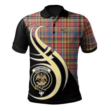 Scottish Drummond of Strathallan Clan Crest Tartan Polo Shirt Believe in Me Front Side Tartan Plaid
