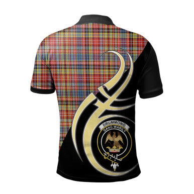 Scottish Drummond of Strathallan Clan Crest Tartan Polo Shirt Believe in Me Back Side Tartan Plaid